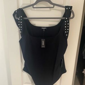 NWT Black Express Bodysuit with Pearl-embellished straps XL